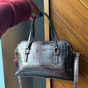David Jones Metallic Small Croc-Embossed Style Double Handle Satchel Crossbody
